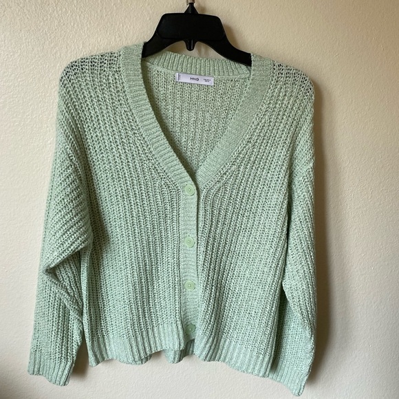 MNG by Mango Women’s Lime Green Knit Cardigan Sweater Size M Lounge Beach Top - Picture 1 of 6